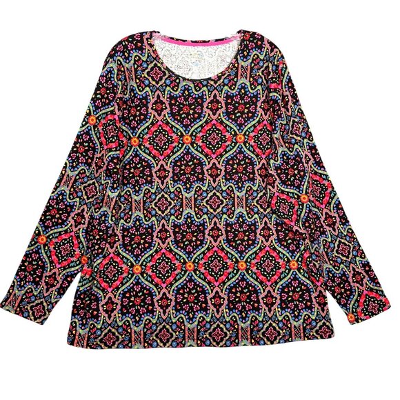 Croft & Barrow Womens Classic Long Sleeve Tee 2X Multicolor Geometric Print Boho - Picture 1 of 5